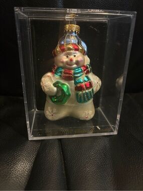 Glass White Snowman Ornament with Multicolor Hat and Scarf